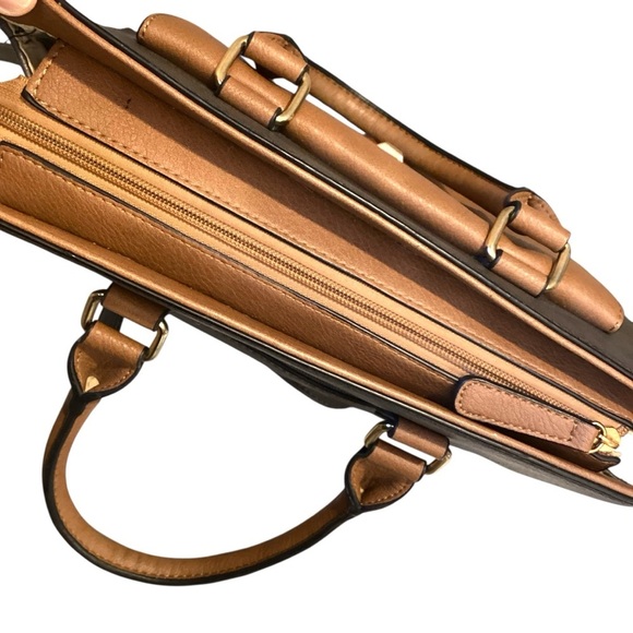 Dasein Vegan Leather Tote Satchel Handbag Colorblock Briefcase Dark Gray & Tan - Picture 8 of 16